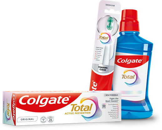 Colgate Total Toothpaste, Toothbrush and Mouthwash.